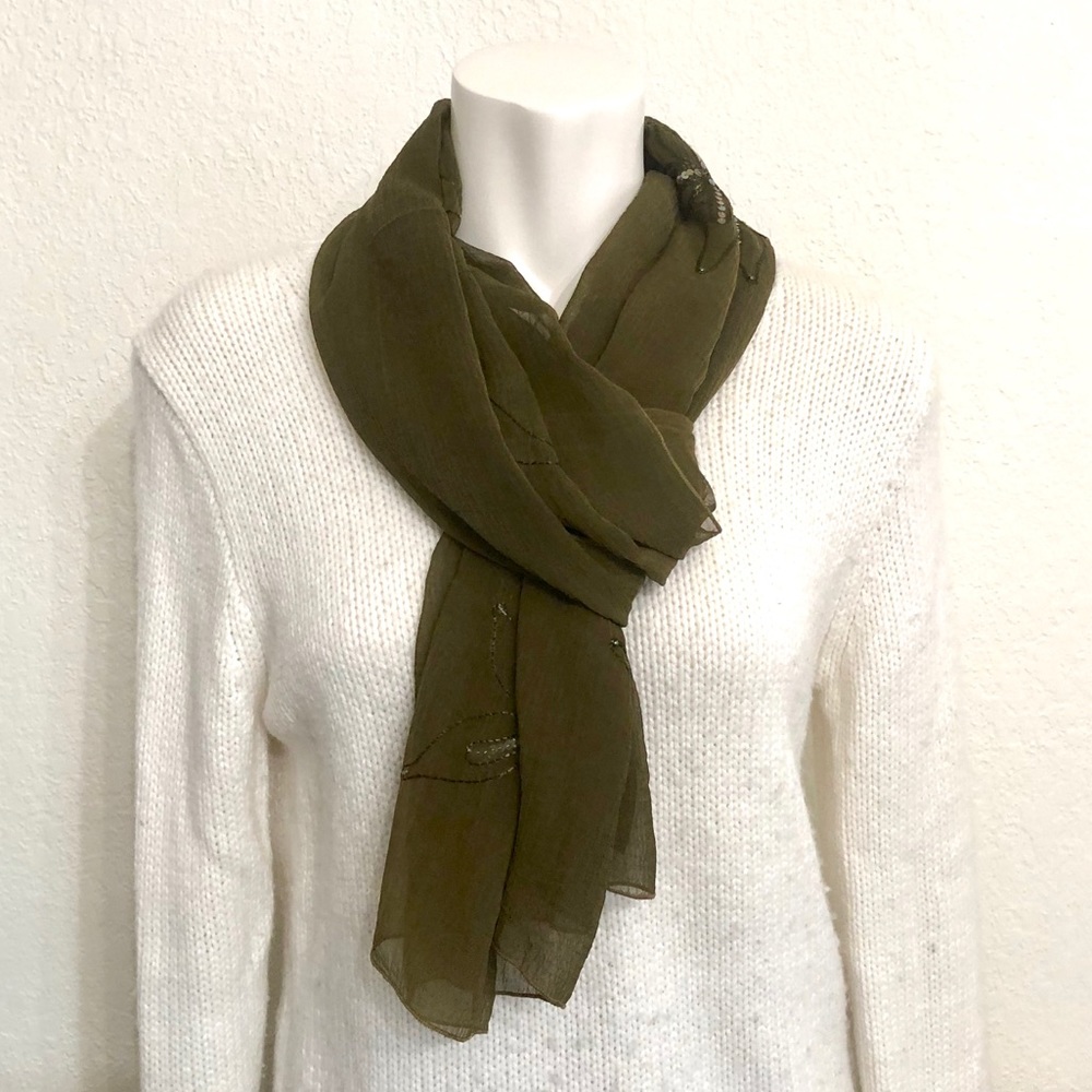 NWOT Floral embroidered sheer silk scarf